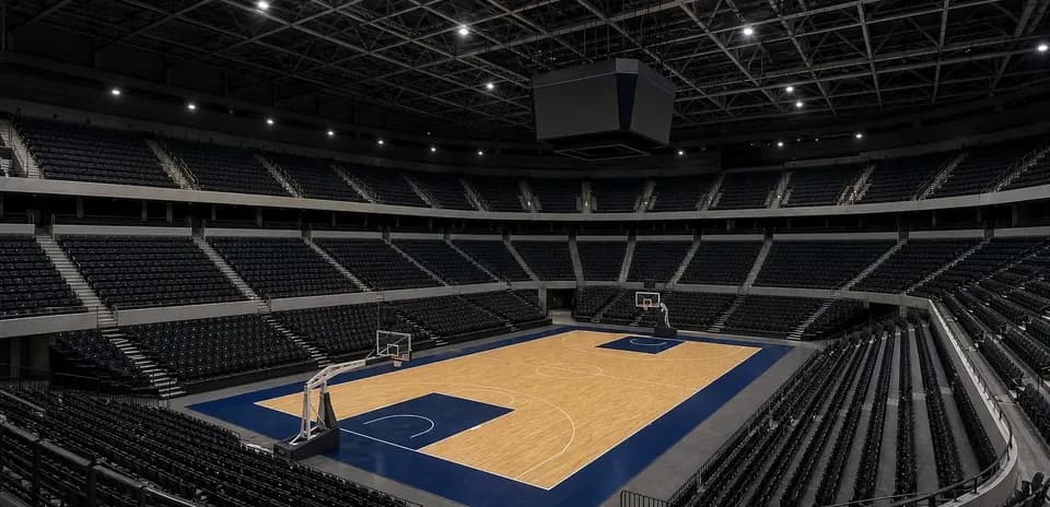 Empty basketball court in a modern arena