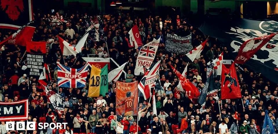 Crowd of fans holding flags in stadium