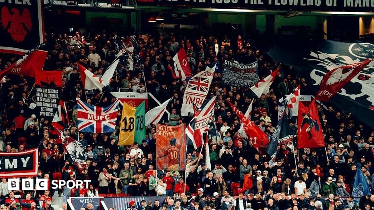 Crowd of fans holding flags in stadium