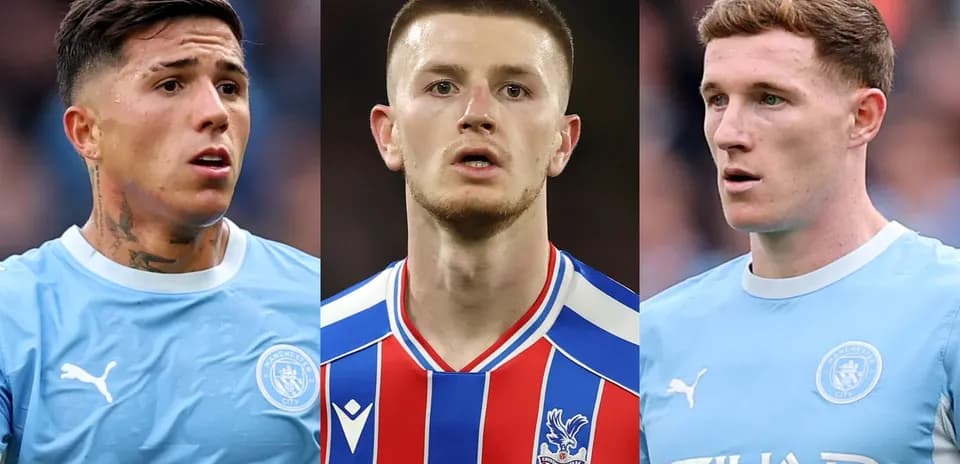 Three football players in club jerseys during match