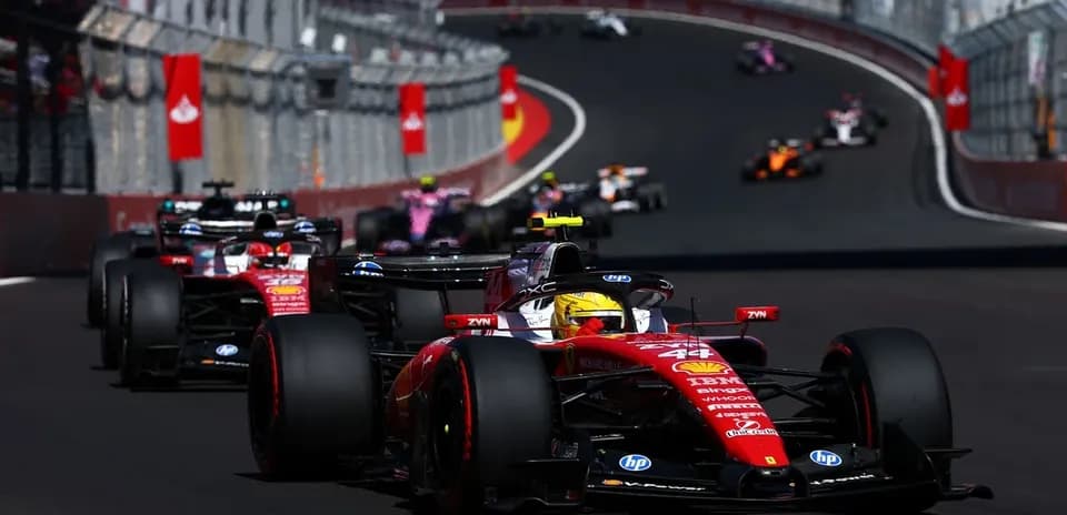 Ferrari car leading Formula 1 race on track
