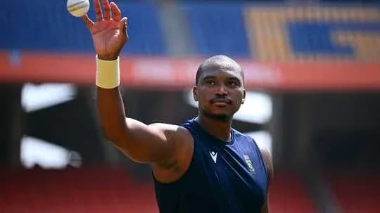 Cricketer holding ball during practice session
