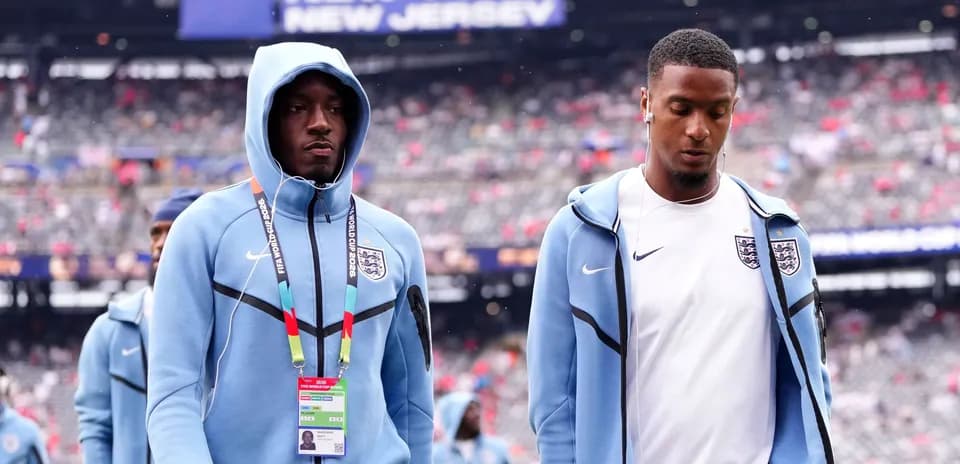 England players walking onto the field before match