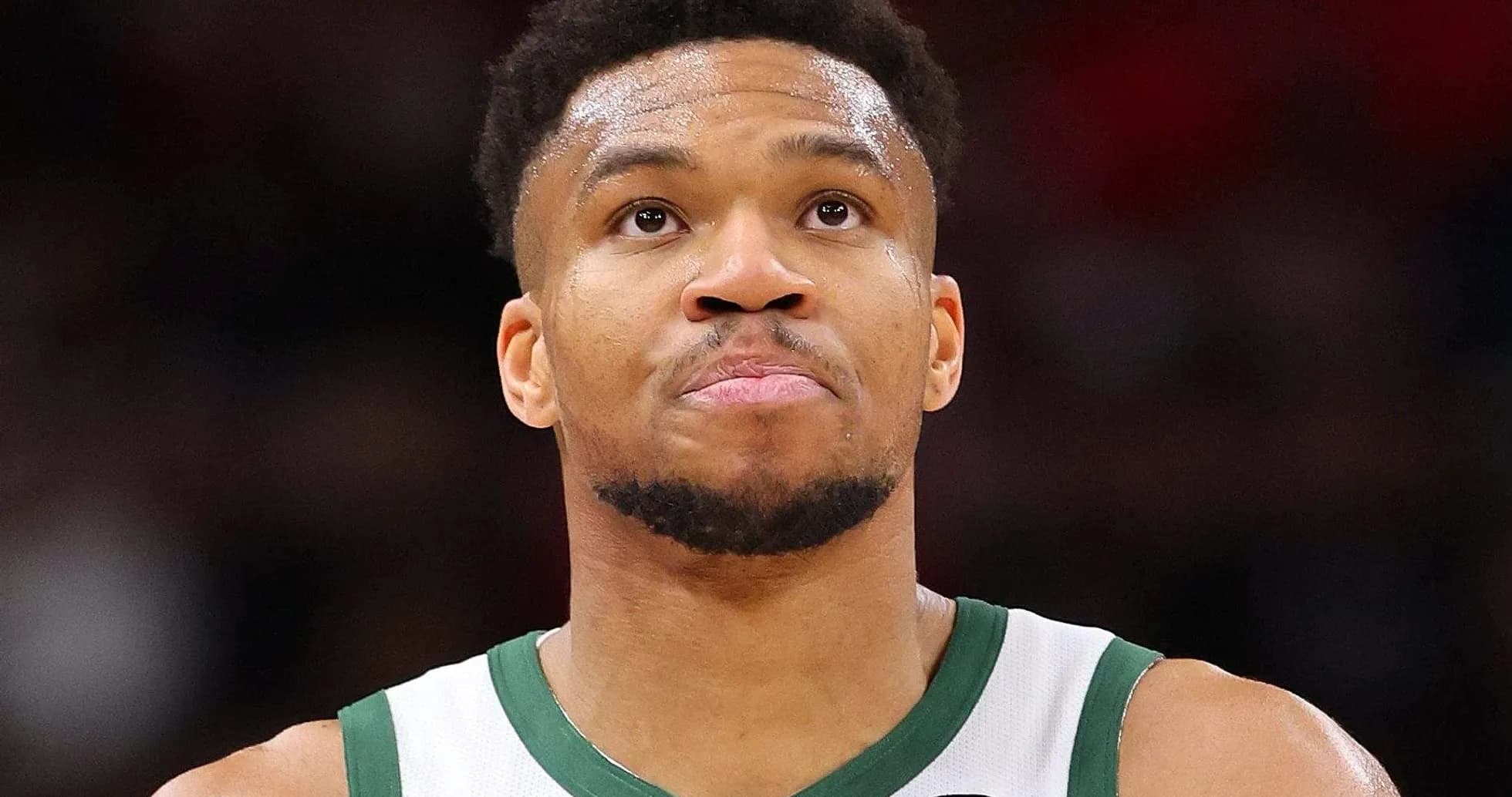 Player looking up during basketball game