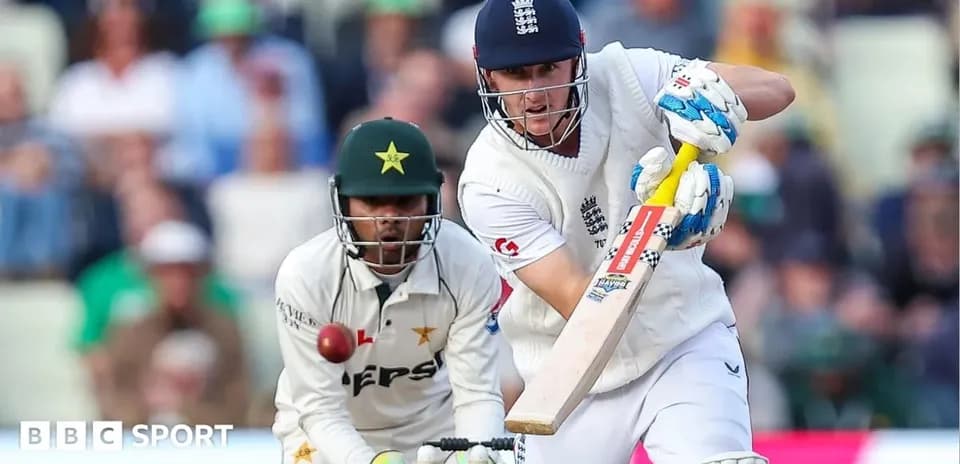 Batsman playing shot as wicketkeeper prepares to catch