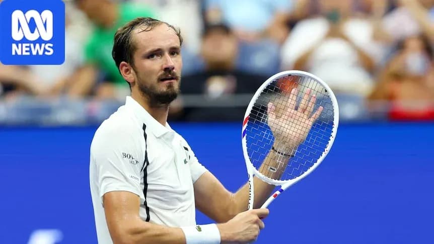 Tennis player waving with racket during match