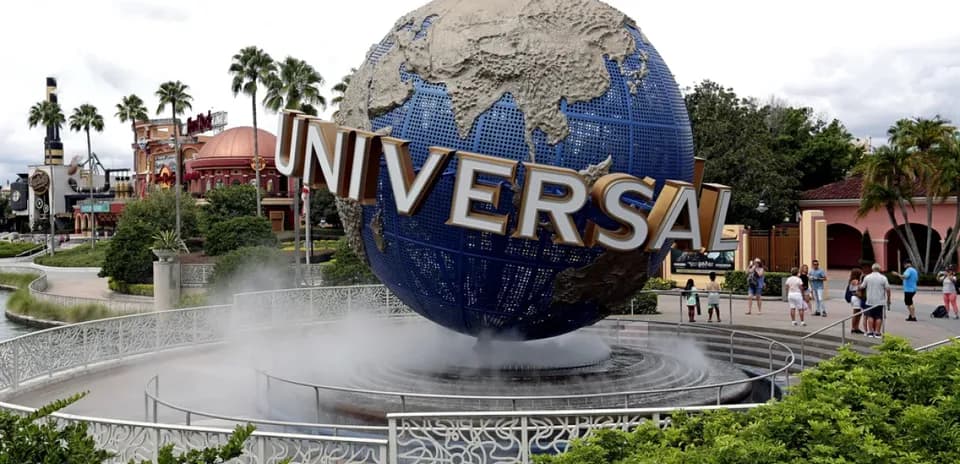 Universal Studios globe landmark at theme park entrance
