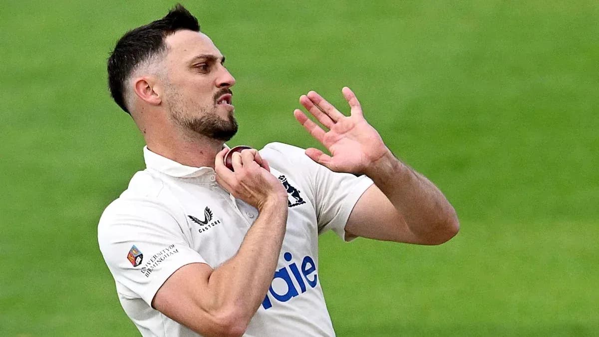 Bowler reacting during a cricket match delivery