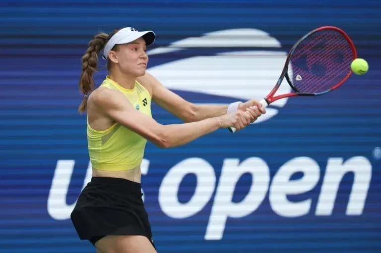Player hitting a forehand during US Open match