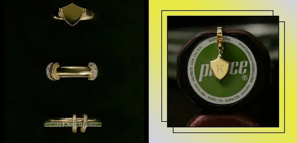 Various gold rings displayed on a dark background