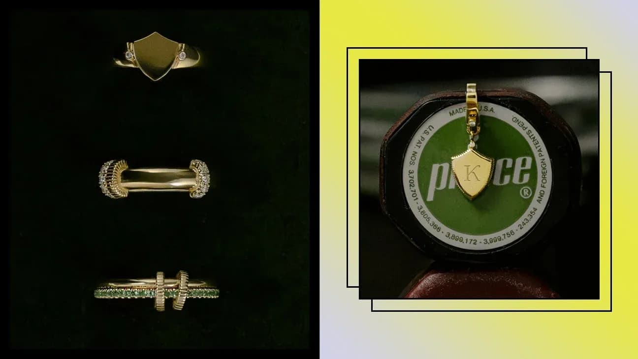 Various gold rings displayed on a dark background