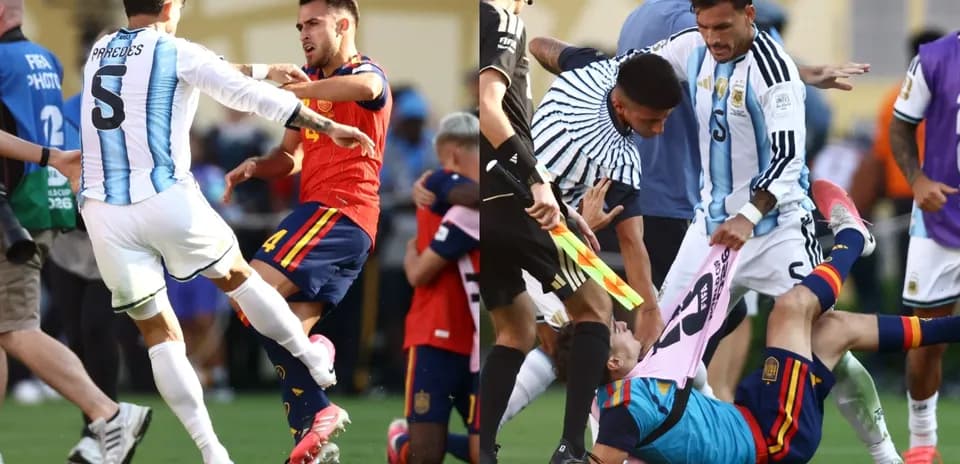 Players clashing during heated match confrontation