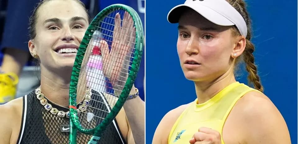 Two female tennis players in competitive poses