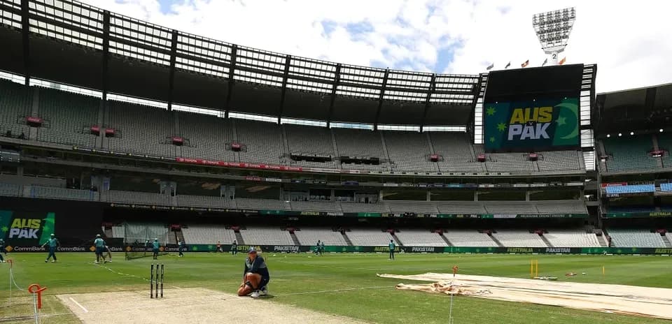 Cricket ground setup for Australia vs Pakistan match