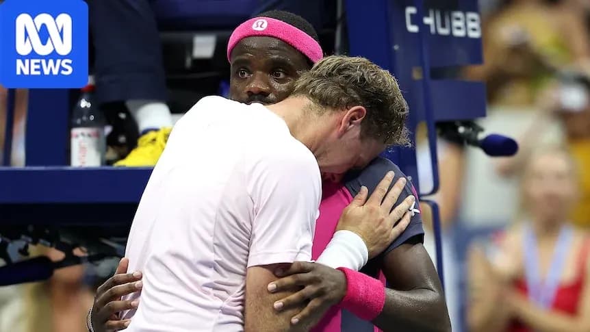 Two players embracing after a match at US Open