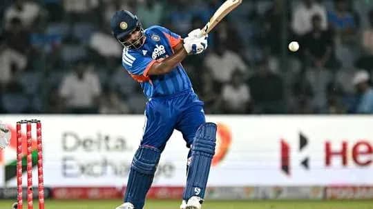 Batter striking the ball during cricket match