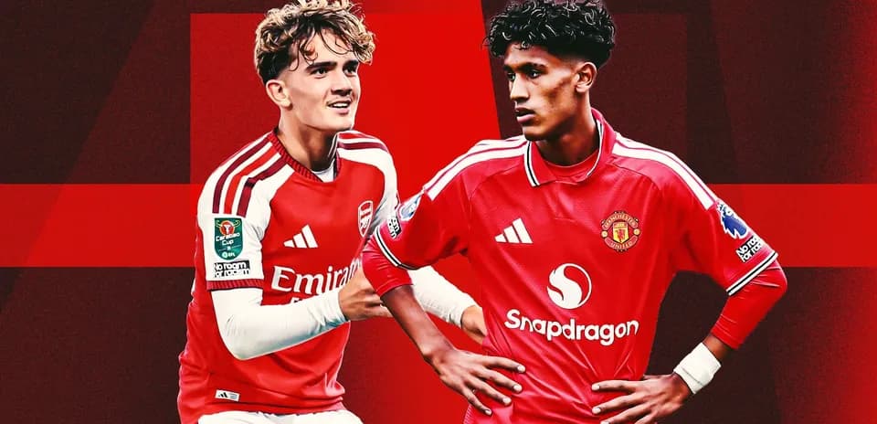 Players from Arsenal and Manchester United facing each other