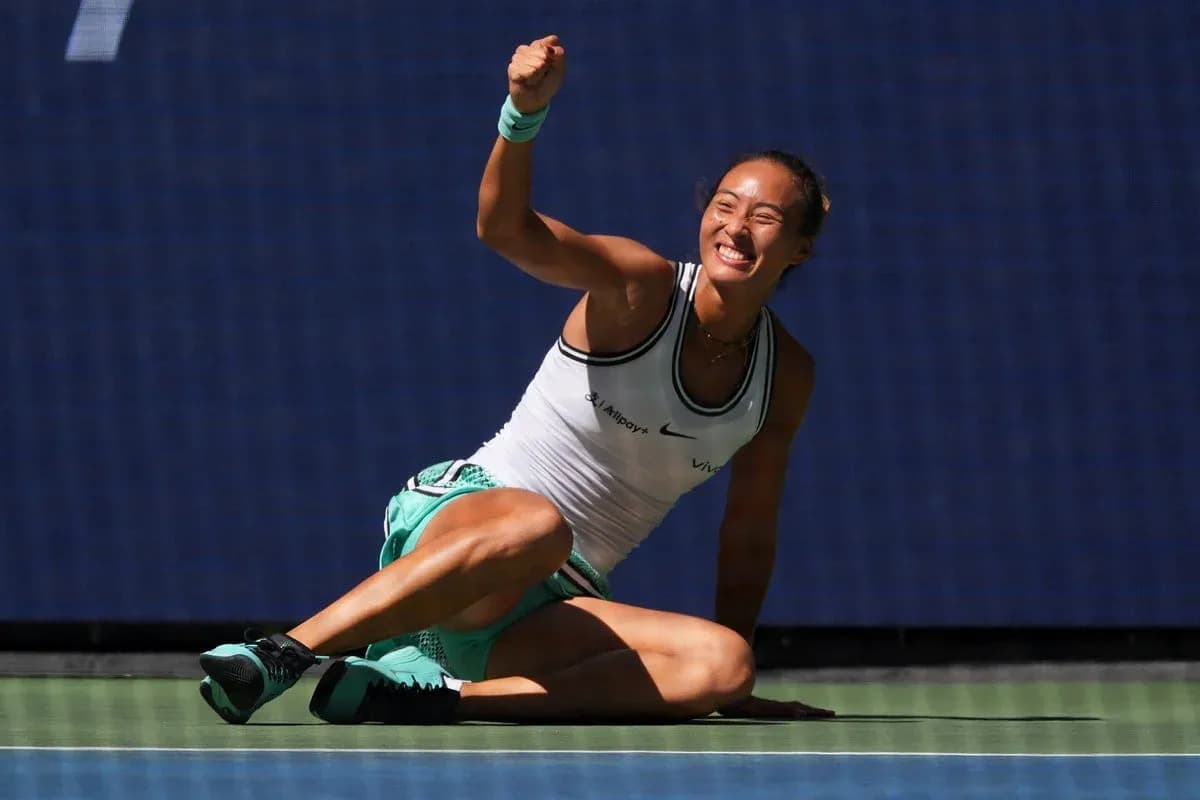 Tennis player celebrating after winning a point