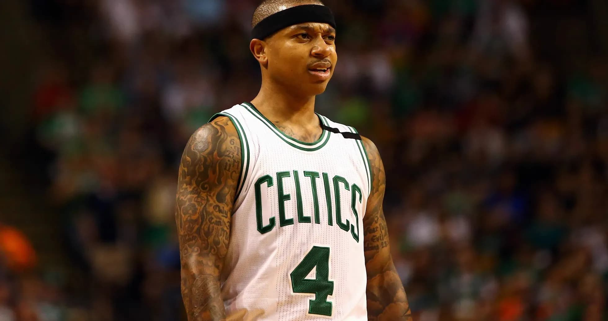 Player in Celtics jersey during basketball game