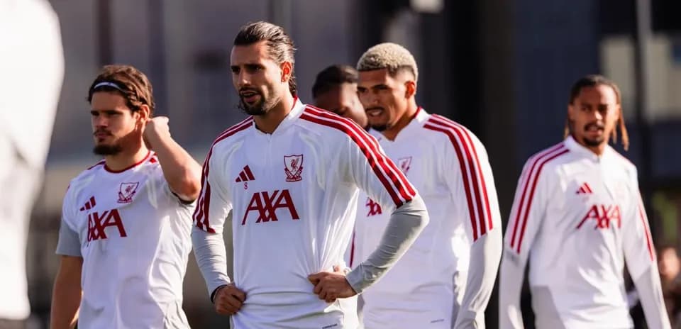 Liverpool players in training gear during session