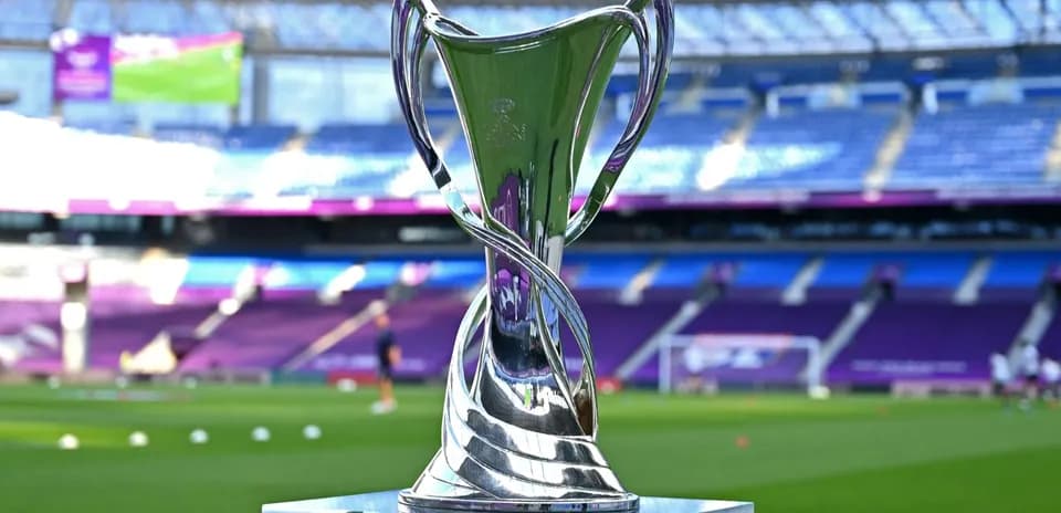 Close-up of trophy on pitch before match