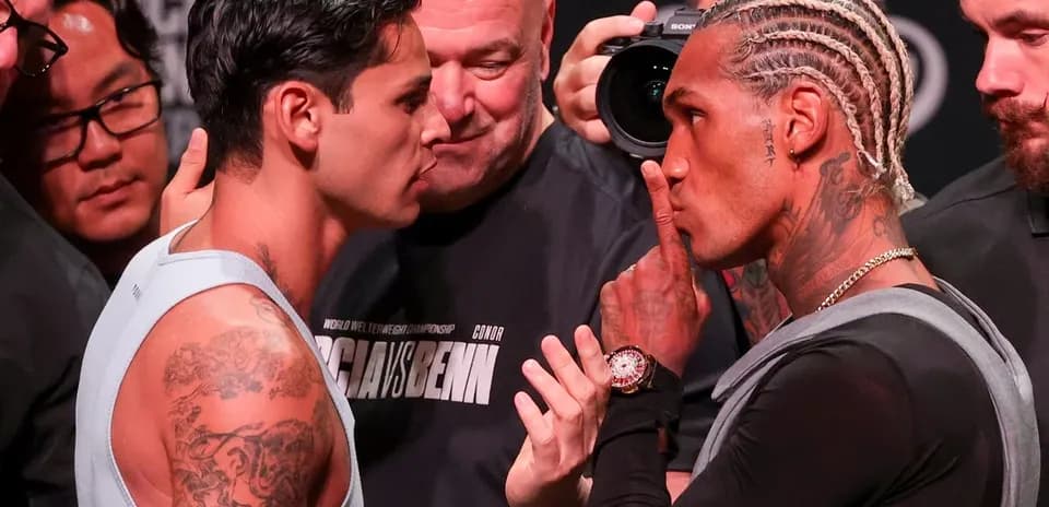 Two fighters face off during weigh-in event