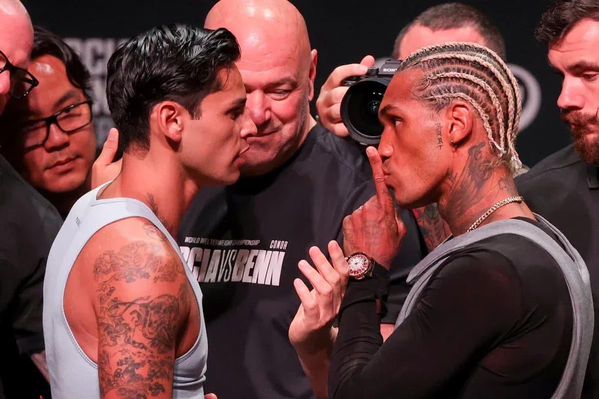 Two fighters face off during weigh-in event