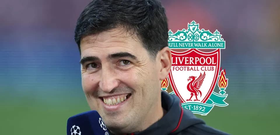 Person smiling with Liverpool FC logo in background