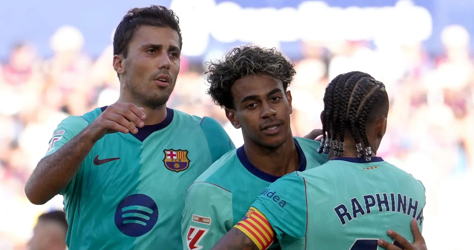Barcelona players celebrating after a goal scored