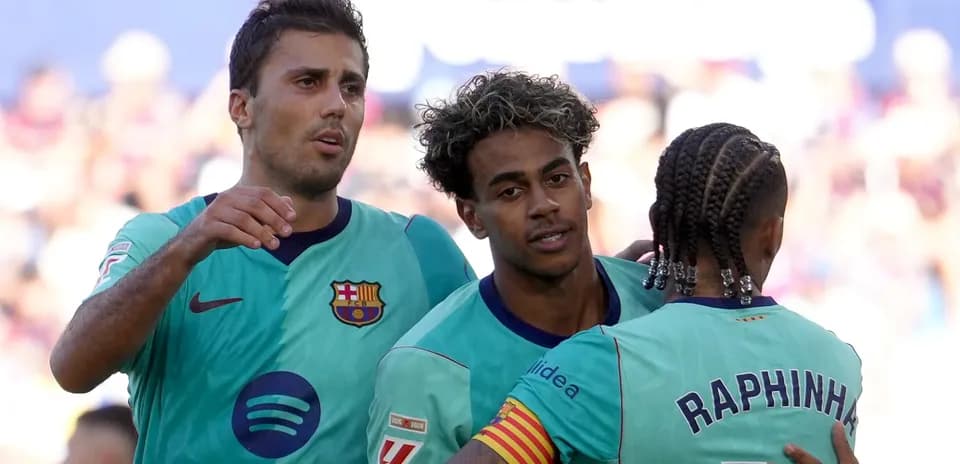 Barcelona players celebrating after a goal scored