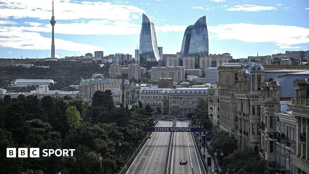 Cityscape of Baku with modern buildings and racetrack