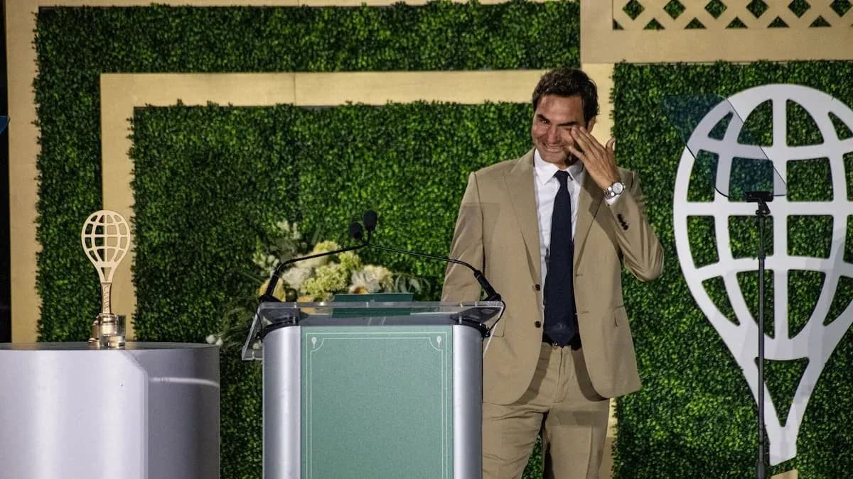 Roger Federer speaking at an awards ceremony