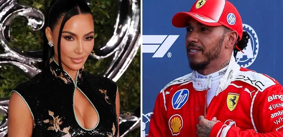 Side-by-side images of Kim Kardashian and Lewis Hamilton