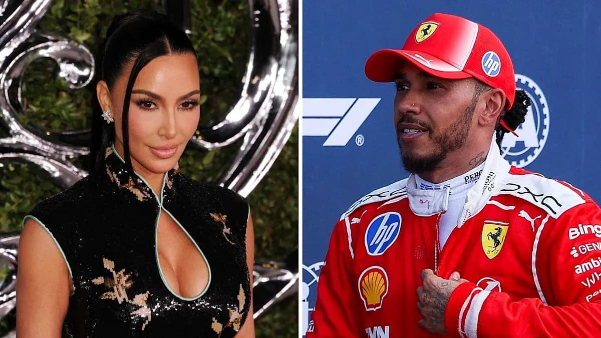 Side-by-side images of Kim Kardashian and Lewis Hamilton