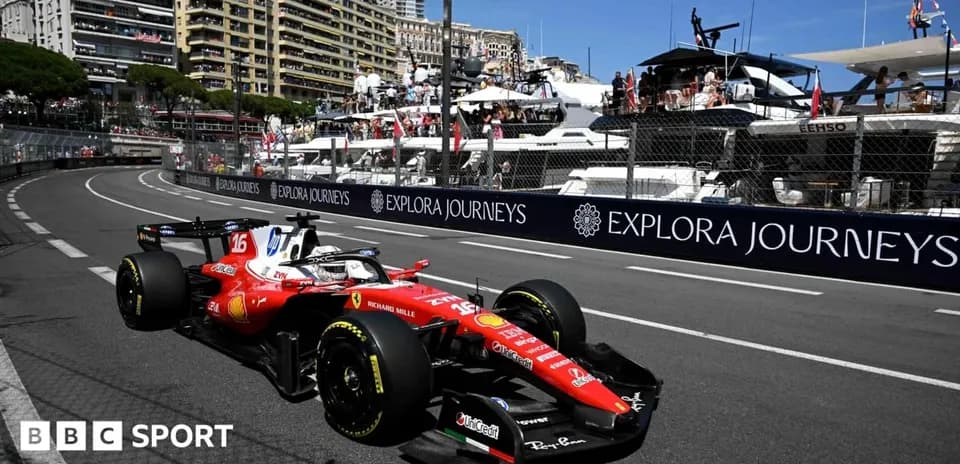 Ferrari car racing around a corner in Monaco