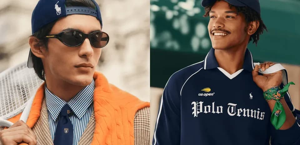 Two models showcasing Polo Ralph Lauren tennis apparel
