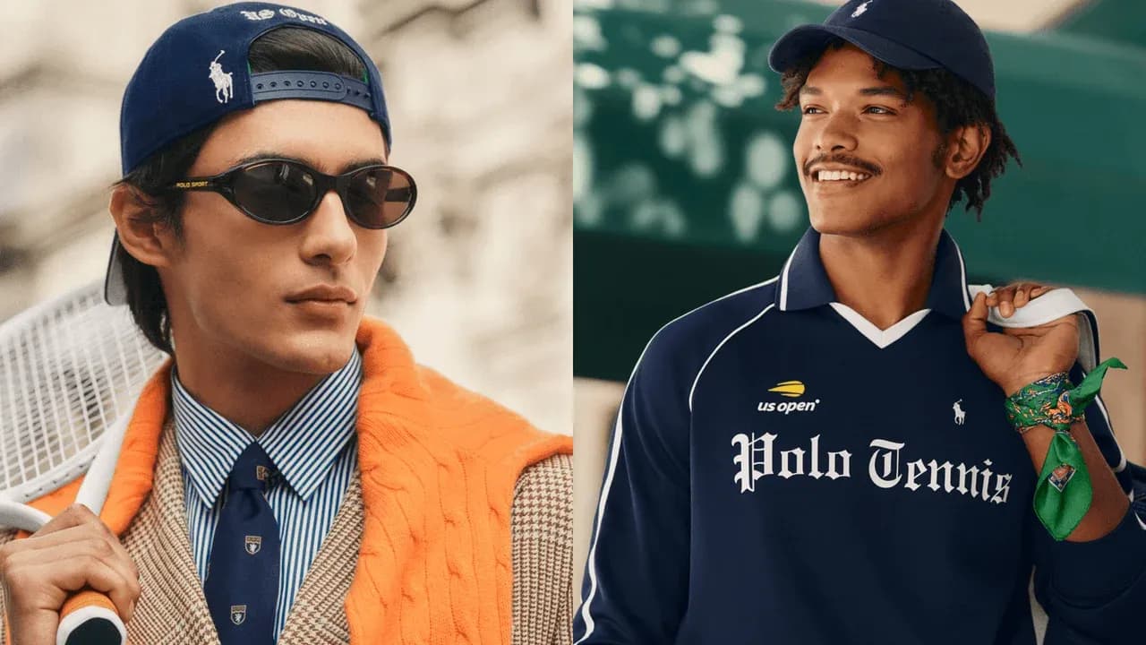 Two models showcasing Polo Ralph Lauren tennis apparel