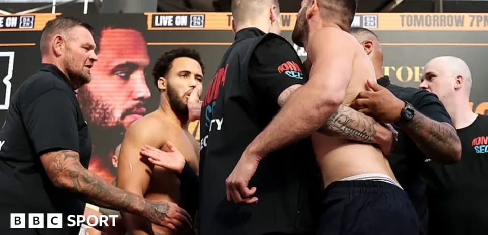 Fighters facing off at weigh-in event with security present