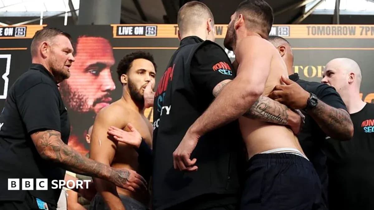 Fighters facing off at weigh-in event with security present