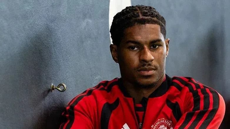 Player wearing Manchester United training kit posing