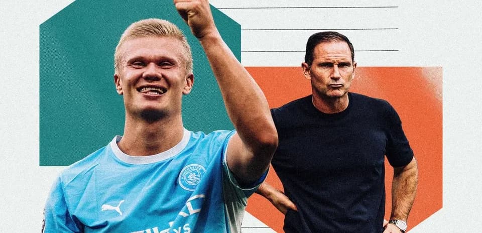 Erling Haaland celebrating alongside Frank Lampard