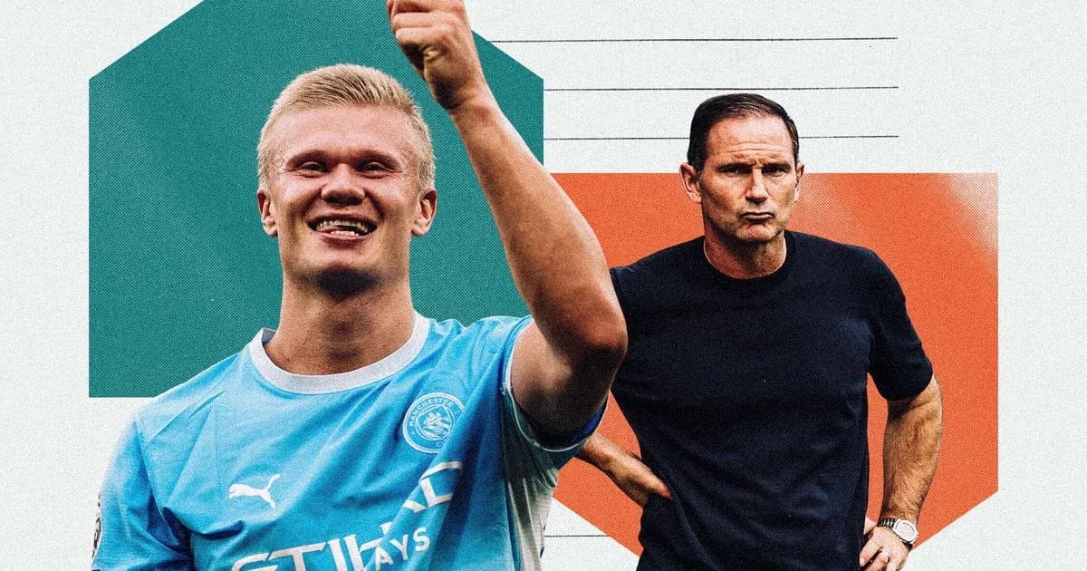 Erling Haaland celebrating alongside Frank Lampard