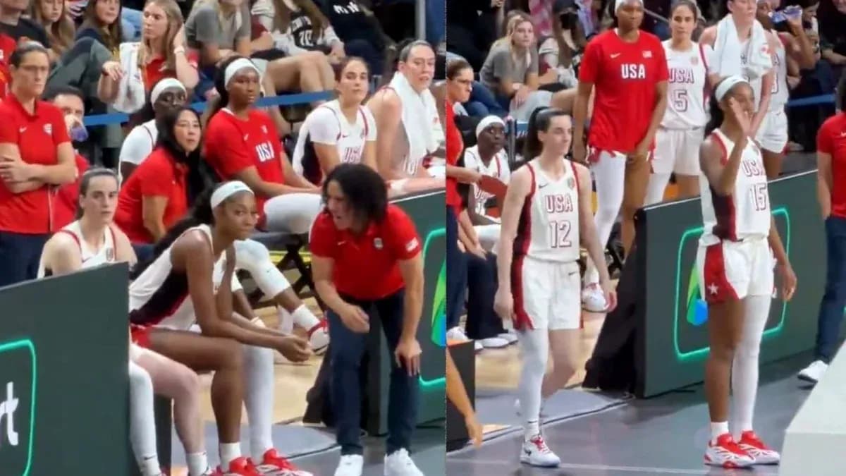 USA women's basketball team during game break huddle
