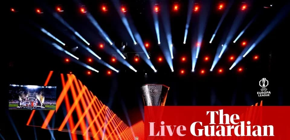 Europa League trophy displayed with stage lights