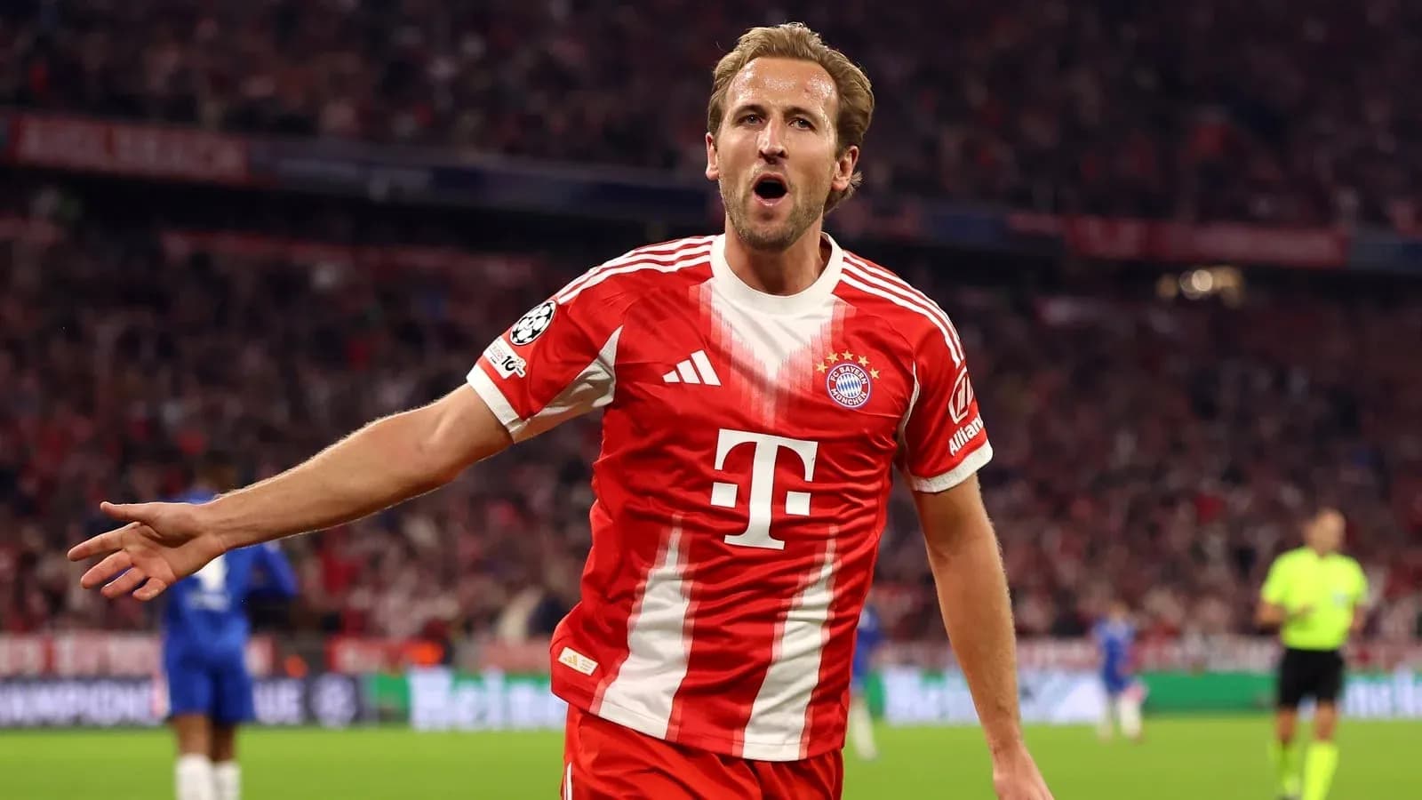 Player celebrating a goal during Champions League match