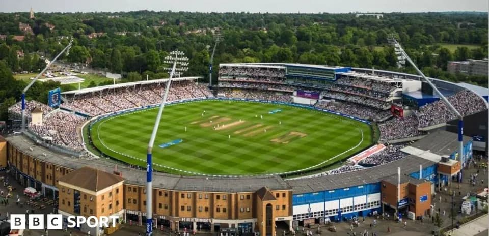 Aerial view of cricket match at Edgbaston stadium