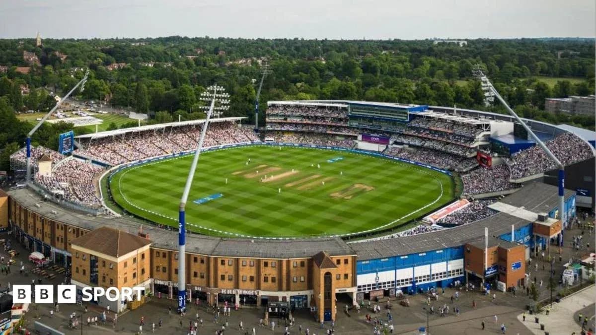 Aerial view of cricket match at Edgbaston stadium