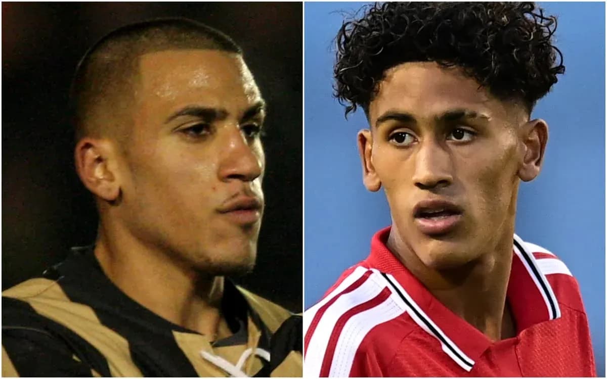 Two football players in close-up portraits
