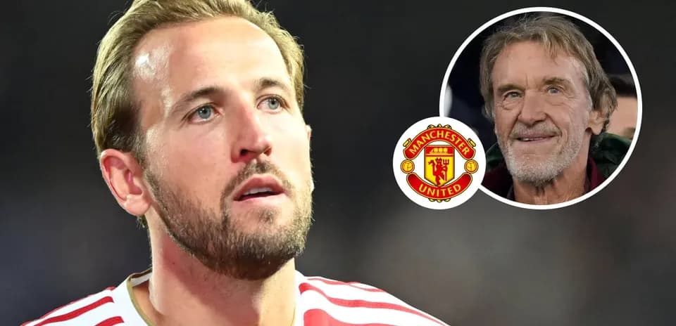 Harry Kane with Manchester United logo and fan