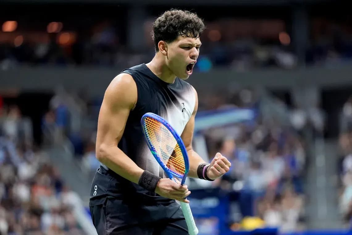 Player celebrating after winning a point in match